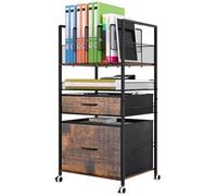 Solinxe 4-Tier Storage Trolley on Wheels with 2 Drawers - Metal Rolling Utility Cart for Kitchen, Craft, Office & Home Organisation - Multi-Functional Book/Art Supplies Organiser, Black/Antique