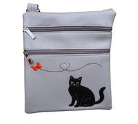 Solis Accessories Cat Appliqué Crossbody Bag with Shooting Star Design - Faux Leather Shoulder Bag with Adjustable Strap, 2 Front Zipped Pockets & 1 Rear Pocket - 22 × 20 × 2 cm (Blue)