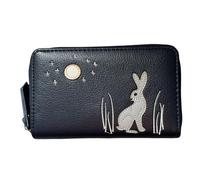 Solis Accessories Moonlit Warren Rabbit & Moon Zip-Around Card & Coin Purse Wallet - Faux Leather - Concertina Interior - 16 × 10 × 2.5 cm (Dark Blue)