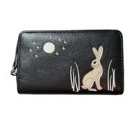 Solis Accessories Moonlit Warren Rabbit & Moon Zip-Around Card & Coin Purse Wallet - Faux Leather - Concertina Interior - 16 × 10 × 2.5 cm (Black)