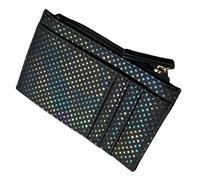 Solis Accessories Polka Dot Metallic Ladies Card & Coin Purse - Faux Leather Mini Wallet with Sparkly Finish, Zipped Coin Section, Card Slots & Slip Pocket - 13 × 8 × 1 cm (Black)