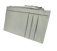 Solis Accessories Polka Dot Metallic Ladies Card & Coin Purse - Faux Leather Mini Wallet with Sparkly Finish, Zipped Coin Section, Card Slots & Slip Pocket - 13 × 8 × 1 cm (Grey)