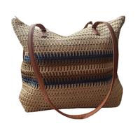 Solis Accessories Woven Straw Beach Tote Bag with Faux Leather Handles, 40 x 31 x 10 cm, Inner Zip Pocket, 3 Colours (Blue Stripe)