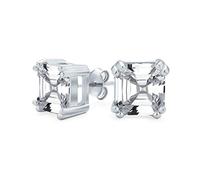 Solitaire Square Asscher Cut CZ Prong Set Cubic Zirconia Stud Earrings For Women .925 Sterling Silver