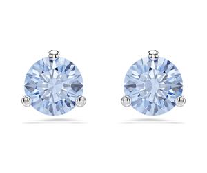 Solitaire stud earrings, Light blue, Rhodium plated