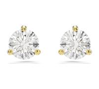 Solitaire stud earrings, Round cut, White, 18K gold finish