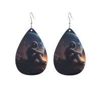 Solitary Astronaut Seated On Planet Dangle Earrings Fun Leather Earrings Creative Earring For Daily Accessories Mother'S Day