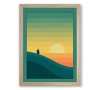 Solitary Figure at Dusk Minimalist Framed Wall Art Print A4 (29.7×21cm) Oak, Wall Decor for Living Room, Bedroom, Office & Home, Ready to Hang, Art Gift