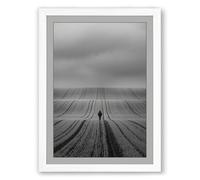 Solitary Figure in Fields Minimalist Framed Wall Art Print A2 (59.4×42cm) White, Wall Decor for Living Room, Bedroom, Office & Home, Ready to Hang, Art Gift