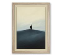 Solitary Figure on Hill Scandinavian Framed Wall Art Print A4 (29.7×21cm) Oak, Wall Decor for Living Room, Bedroom, Office & Home, Ready to Hang, Art Gift