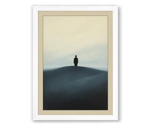 Solitary Figure on Hill Scandinavian Framed Wall Art Print A4 (29.7×21cm) White, Wall Decor for Living Room, Bedroom, Office & Home, Ready to Hang, Art Gift