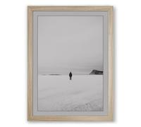 Solitary Figure on Ice Minimalist Framed Wall Art Print A4 (29.7×21cm) Oak, Wall Decor for Living Room, Bedroom, Office & Home, Ready to Hang, Art Gift