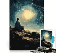 Solitary Figure Under Starry Sky Jigsaw Puzzles 1000 Pieces for Teenagers Raise Memory Easy Leisure Clean Edge Xmas Surprise (50x75cm)