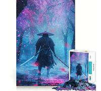 Solitary Sakura Samurai Jigsaw Puzzles 1000 Piece for Adults Intellect Toy Calm Relax Precise Cut Santa Wish Item (38x52cm)