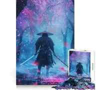 Solitary Sakura Samurai Jigsaw Puzzles 1000 Piece for Adults Intellect Toy Calm Relax Precise Cut Santa Wish Item (38x52cm)