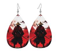 Solitary Samurai Fiery Moon Temple Pattern Leather Earring Fun Leather Earrings Creative Earring For Party Beach