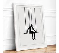 Solitary Swing Minimalist Framed Wall Art Print A4 (29.7×21cm) White, Wall Decor for Living Room, Bedroom, Office & Home, Ready to Hang, Art Gift