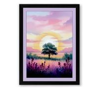 Solitary Tree at Dawn Minimalist Framed Wall Art Print A1 (84.1×59.4cm) Black, Wall Decor for Living Room, Bedroom, Office & Home, Ready to Hang, Art Gift