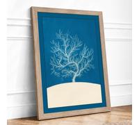 Solitary Tree on Hill Minimalist Framed Wall Art Print A3 Oak