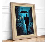 Solitary Walk at Night Modern Framed Wall Art Print A1 (84.1×59.4cm) Oak, Wall Decor for Living Room, Bedroom, Office & Home, Ready to Hang, Art Gift