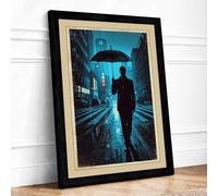 Solitary Walk at Night Modern Framed Wall Art Print A2 (59.4×42cm) Black, Wall Decor for Living Room, Bedroom, Office & Home, Ready to Hang, Art Gift