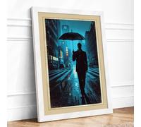 Solitary Walk at Night Modern Framed Wall Art Print A2 (59.4×42cm) White, Wall Decor for Living Room, Bedroom, Office & Home, Ready to Hang, Art Gift