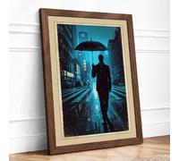 Solitary Walk at Night Modern Framed Wall Art Print A4 (29.7×21cm) Walnut, Wall Decor for Living Room, Bedroom, Office & Home, Ready to Hang, Art Gift