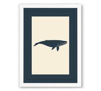 Solitary Whale Minimalist Framed Wall Art Print A1 (84.1×59.4cm) White, Wall Decor for Living Room, Bedroom, Office & Home, Ready to Hang, Art Gift