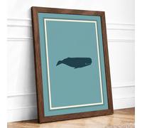 Solitary Whale Minimalist Framed Wall Art Print A3 (42×29.7cm) Walnut, Wall Decor for Living Room, Bedroom, Office & Home, Ready to Hang, Art Gift