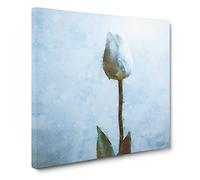 Solitary White Tulip Painting Modern Canvas Wall Art Print Ready to Hang, Framed Picture for Living Room Bedroom Home Office Décor, 20x20 Inch (50x50 cm)
