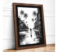 Solitude in the Tropics Japandi Framed Wall Art Print A1 (84.1×59.4cm) Walnut, Wall Decor for Living Room, Bedroom, Office & Home, Ready to Hang, Art Gift