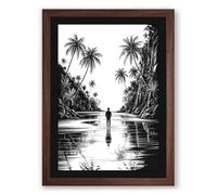 Solitude in the Tropics Japandi Framed Wall Art Print A2 (59.4×42cm) Walnut, Wall Decor for Living Room, Bedroom, Office & Home, Ready to Hang, Art Gift