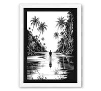 Solitude in the Tropics Japandi Framed Wall Art Print A2 (59.4×42cm) White, Wall Decor for Living Room, Bedroom, Office & Home, Ready to Hang, Art Gift