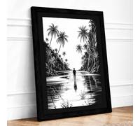 Solitude in the Tropics Japandi Framed Wall Art Print A3 (42×29.7cm) Black, Wall Decor for Living Room, Bedroom, Office & Home, Ready to Hang, Art Gift