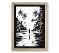 Solitude in the Tropics Japandi Framed Wall Art Print A3 (42×29.7cm) Oak, Wall Decor for Living Room, Bedroom, Office & Home, Ready to Hang, Art Gift