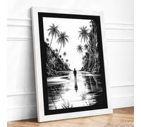 Solitude in the Tropics Japandi Framed Wall Art Print A3 (42×29.7cm) White, Wall Decor for Living Room, Bedroom, Office & Home, Ready to Hang, Art Gift