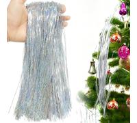 Solivive 10000 Strands Laser Silver Christmas Tinsel Icicles - 19In/47cm Iridescent Foil Fringe Garland, Easy to Hang for Xmas Tree, Wedding, Party & Hair Decorations