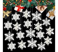 Solivive 18Pcs Magic Christmas Snowflake Hanging Decor - White 3D Pearlized Paper Snowflakes, Damp-Resistant & Easy Setup for Xmas Party, Winter Decor