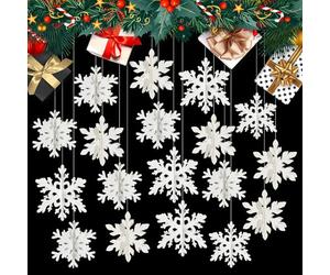 Solivive 18Pcs Magic Christmas Snowflake Hanging Decor - White 3D Pearlized Paper Snowflakes, Damp-Resistant & Easy Setup for Xmas Party, Winter Decor