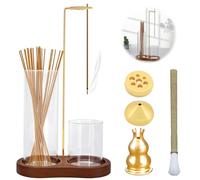 SOLIVIVE 2 in 1 Upside Down Incense Holder with Ash Removal Brush & 3 Extra Holders, Removable Glass Ash Catcher & Wooden Base, Incense Burner for Yoga, Meditation, Spa, Home Decor & Aromatherapy