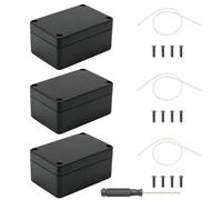 Solivive 3 Pack IP65 Waterproof Junction Box, 100 x 68 x 50mm Black Electrical Project Box ABS Plastic Small Junction Box with Screwdriver for Indoor Outdoor DIY Cable Connection