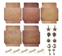 Solivive 50 Pcs Vintage Letter Writing, 10 Envelopes, 20 A5 Kraft Writing Papers, 10 Metal Charms, 10 Hemp Ropes for Invitations, Wedding, Birthday, Greeting, Journal DIY & Holiday Letters