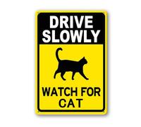 Soliyoahee Drive Slowly Watch For Cat Sign 30×40cm Sturdy Aluminum Metal Signs Rust Free Metal Wall Decor for Yard Backyard Porch Patio