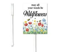 Soliyoahee May All Your Weeds Be Wildflowers Yard Sign with Stakes 17.5x22cm Sturdy Aluminum Outdoor Decor Signs Wildflower Sign for Lawn Yard Garden Easy to Install