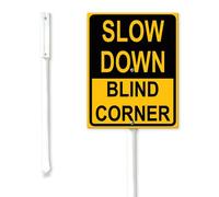 Soliyoahee Slow Down Blind Corner Yard Sign with Stakes 20x30cm Rustproof Sturdy Aluminum Yard Signs Rust Free Tall Lawn Decor Slow Sign for Backyard Garden Outdoor Use