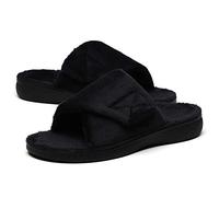 SOLLBEAM Women's Plantar Fasciitis Fuzzy House Orthopedic Adjustable Slippers With Arch Support Orthotic Heel Cup Sandals For Ladies, Black, 6 UK