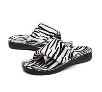 SOLLBEAM Women's Plantar Fasciitis Fuzzy House Orthopedic Adjustable Slippers With Arch Support Orthotic Heel Cup Sandals For Ladies, Zebra, 10 UK