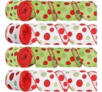 Sollee Christmas Ribbon Wired - 4 Rolls 20 Yards Garland Trim Decor | Christmas Wreath Decor Ribbon - for Mantel Home Office Car Yard Stairs Balusters Tables Chairs Doors Porches Window Party Planners
