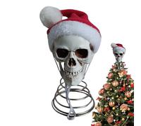 Sollee Christmas Tree Topper | Christmas Tree Topper Skull with Santa Hat - 5 Inch Skeleton Head Party Props for Halloween Garden Home Lawn Desk Bookshelf Yard Porch Patio Haunted House