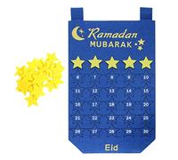 Sollee - Felt with 30 Stars,Felt Calendar for Kids, Eid Hangable Countdown Calendar for Kids Eid, with 30 Reusable